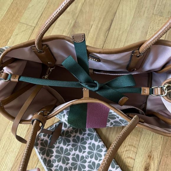 Kate Spade Medium Everything Tote Bag pink green w pouch - Picture 12 of 16